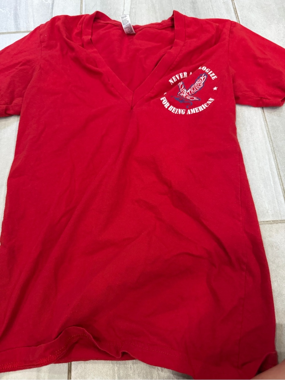 Woman Red V-Neck Graphic Tee American apparel xS